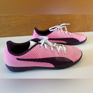 New Puma Spirit IT Jr Lace Up Soccer Shoe, White/Purple/Pink Shoes Kids, size 6